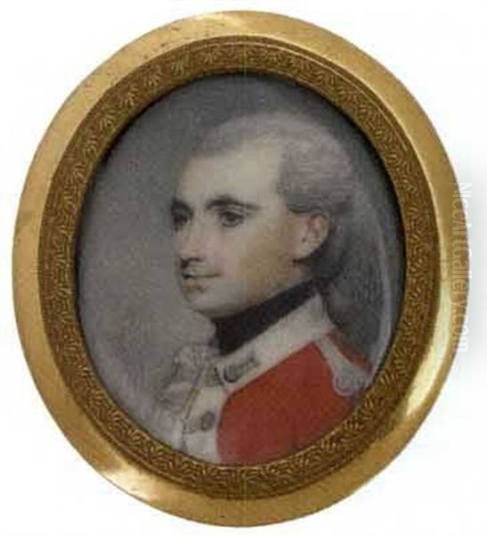 A Young Officer, In Scarlet Coat With White Facings, Silver Wing, His Powdered Hair En Queue - view 1