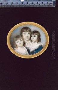 Three Children, The Two Boys Wearing Blue Coats And Frilled White Collars, Their Sister, Wearing White Dress
