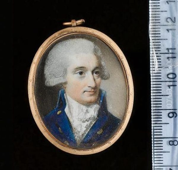 A Gentleman, Wearing Blue Coat With Gold Buttons, White Waistcoat And Frilled Cravat, His Hair Powdered - view 1