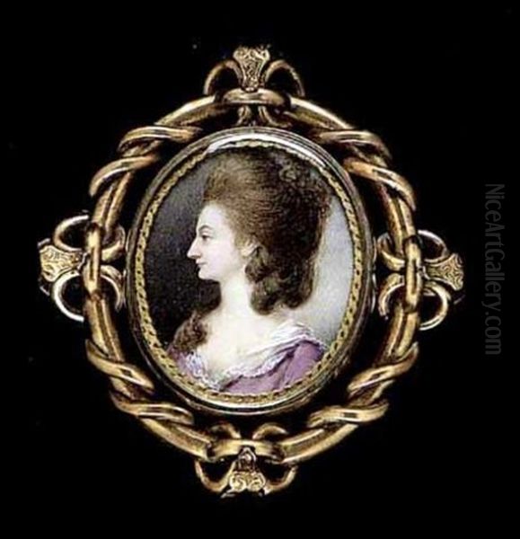 A Lady Wearing Purple Dress With White Lace Trimmed Collar - view 1
