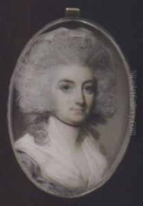 A Lady Wearing Lilac-coloured Dress With White Fichu, A White Indoor Cap Over Her Powdered Hair And Black Ribbon Choker