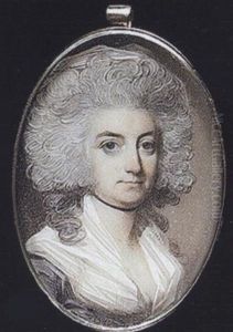 A Lady Wearing Lilac-coloured Dress With White Fichu, A White Indoor Cap Over Her Powdered Hair And Black Ribbon Choker