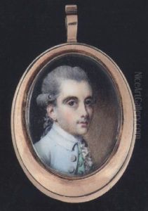 A Gentleman Wearing Pale Blue Coat, Pale Green Waistcoat, White Stock And Frilled Cravat, His Hair Powdered And Worn En Queue by George Engleheart