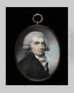 Gentleman Wearing Dark Grey Coat, Black Waistcoat And Frilled White Cravat, His Hair Powdered And Worn En Queue Gentleman Wearing Dark Grey Coat, Black Waistcoat And Frilled White Cravat, His Hair Powdered And Worn En Queue