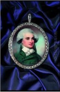 Gentleman Wearing High Collared Viridian-green Coat, White Waistcoat And Tied Cravat, His Hair Powdered by George Engleheart