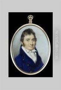 Gentleman Wearing Blue Coat With Large, Gold Buttons, White Waistcoat, Frilled Shirt And Tied Cravat by George Engleheart