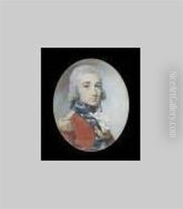 An Officer Of A Royal Regiment, Wearing Scarlet Coat With Blue Collar And Lapels, The Gold Lace Set In Pairs, Gold Epaulette And Gilt Gorget, His Hair Powdered And Worn En Queue