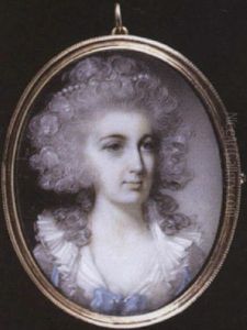 Mrs.hercules Ross Parish Of Rossie Wearing Strand Of Pearls, Decollete White Dress, Blue Ribbon Bow At Her Corsage
