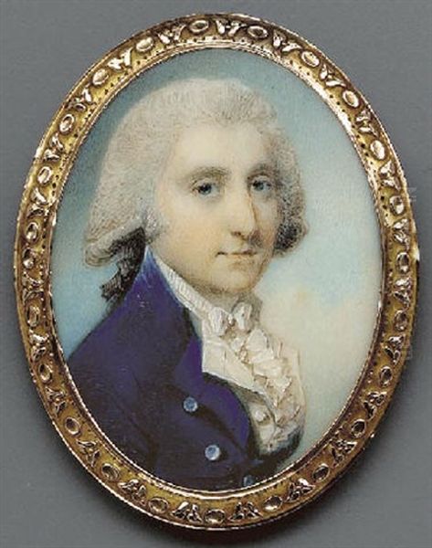A Young Gentleman In Blue Coat With Silver Buttons, White Waistcoat And Frilled Cravat, Powdered Wig En Queue - view 1