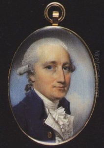 George Moxton Wearing Blue Coat With Gold Buttons, White Waistcoat, Stock And Cravat, His Powdered Hair En  Queue by George Engleheart