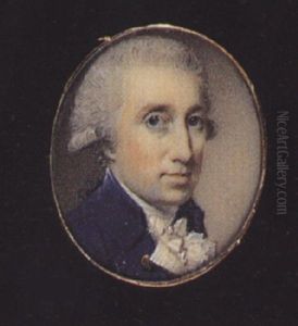 A Gentleman Wearing A Blue Coat With Brass Button, White Waistcoat, Frilled Shirt And Stock, His Hair Powdered And Worn En Queue by George Engleheart