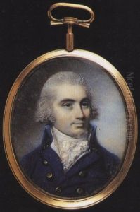 A Gentleman Wearing Blue Coat With Patterned Brass Buttons, White Waistcoat, Frilled Shirt And Tied Cravat, His Hair Worn En Queue by George Engleheart