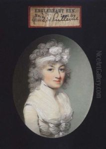 Portrait Of Miss D.h. Pulleine Wearing White Bandeau In Her Hair, Decollete White Dress With Ruched Bodice, Gauze Sleeve And Fichu