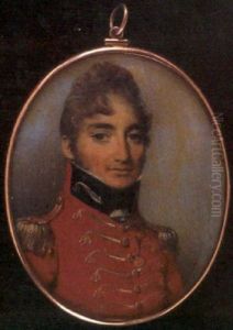 Portrait Of An Officer In Scarlet Staff Uniform With Silver Lace And Epaulettes, His Hair Powdered