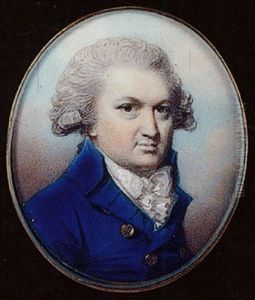 Portrait Of A Gentleman, With Powdered Hair, Wearing A Blue Coat With Gold Buttons, Tied White Stock And Frilled Cravat