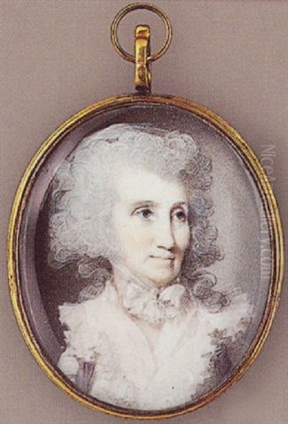A Lady, With White Dress, Wide Frilled Collar And Lavender Coloured Ribbons On The Sleeves, Matching Cap Over Her Hair - view 1