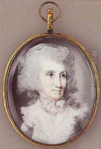 A Lady, With White Dress, Wide Frilled Collar And Lavender Coloured Ribbons On The Sleeves, Matching Cap Over Her Hair by George Engleheart