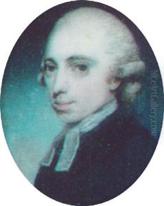 A Vicar Wearing A Powdered Bag Wig, Black Robes And White Bands by George Engleheart