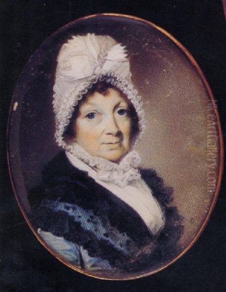 Mary, Lady Palmerston (nee Mee), In Blue Dress With Black Lace Shawl, White Fichu And White Indoor Bonnet Decorated With A Bow - view 1