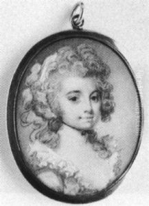 A Lady With Powdered Hair Decorated With White Bandeau, A Black Ribbon Chocker Around Her Neck