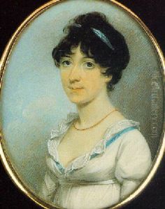 Mrs. Louisa Turner Wearing Decollete White Dress Trimmed With Blue Ribbon