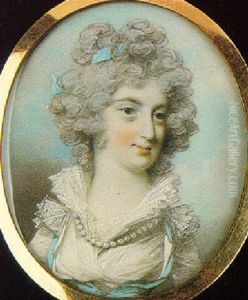 A Lady Wearing White Dress With Turquoise Bodice And Matching Ribbon In Her Powdered Hair
