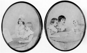 Two Children Of The Loftus Family, Seated At A Table Studying A Drawing
