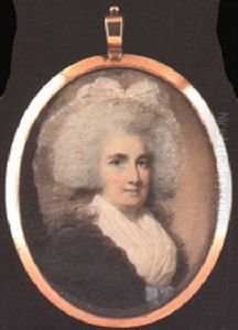 A Fine Portrait Of A Lady Wearing Black Lace Trimmed Dress, White Fichu