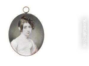 A Lady, Wearing White Embroidered Dress, Her Pink Stole Draped About Her, A Tortoiseshell Comb In Her Curled, Plaited And Upswept Hair