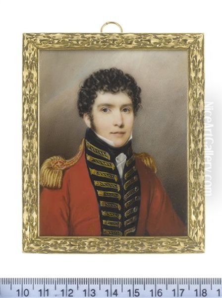 A Lord Lieutenant, Wearing Red Coat With Dark Blue Facings And Standing Collar, Gold Epaulettes, White Frilled Chemise And Black Stock - view 1