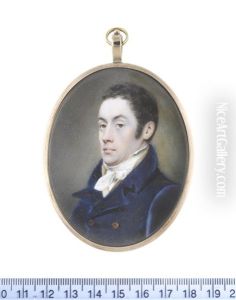 A Gentleman, Wearing Blue Double-breasted Coat, Buff Waistcoat, White Chemise, Stock And Knotted Cravat, His Dark Hair Worn Short