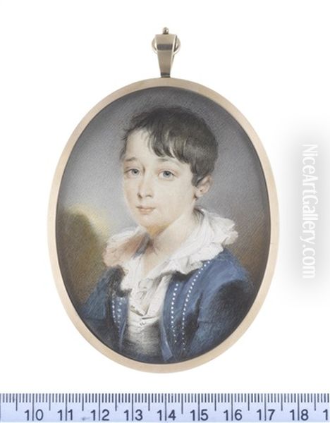 A Young Boy, Named John Fairlie, Wearing Blue Coat, White Waistcoat, A Broad Frilled Collar To His Chemise - view 1