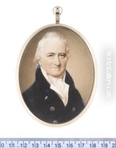 Mr John Perkins, Wearing Dark Blue Double-breasted Coat, White Waistcoat, Frilled Chemise, Stock And Cravat (after George Engleheart) by John Cox Dillman Engleheart