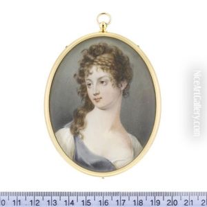 A Lady, Wearing Blue And White Dress, With Gold Trim, Her Hair Elaborately Curled And Upswept With A Double Braid, The Back Left Loose And Falling... by John Cox Dillman Engleheart
