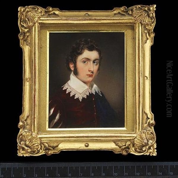 A Young Gentleman, Wearing Dark Burgundy Doublet With Sleeve Slashed To Reveal White And Lace Edged Van Dyck Collar - view 1