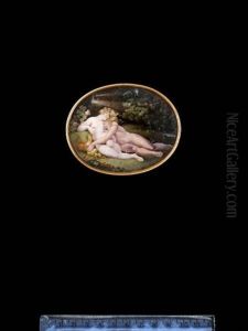 Two Female Nudes Embracing In A Woodland Glade by John Cox Dillman Engleheart