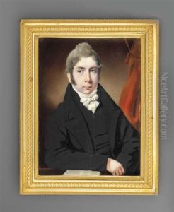 Mr Baillie, Seated With His Right Arm Resting On An Open Book Lying On A Green Topped Table