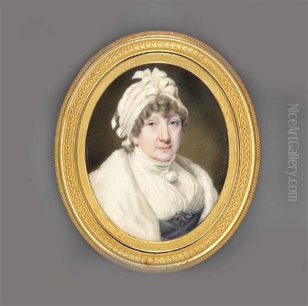 Mrs Baillie, In Blue Dress With Lacing At Bodice, White Fichu And Knotted White Scarf - view 1