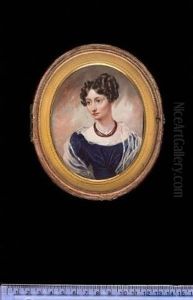 A Lady Wearing A Purple Silk Dress With Lace Trim, Diaphanous Shawl Over Her Shoulders And Multi-strand Garnet Necklace by John Cox Dillman Engleheart