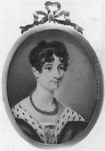 A Peeress In Ermine-trimmed Red Robes, White Dress With Red Brooch And Red Beads At Her Neck, Her Brown Hair Curled - view 1