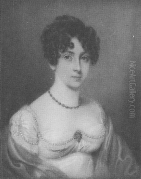 Mrs Palmer (nee Lydia Benyon) In White Decollete Dress Decorated With Strings Of Pearls - view 1