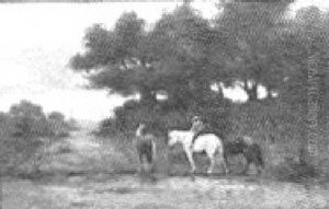 Rider And Horses By The River by Frank F. English