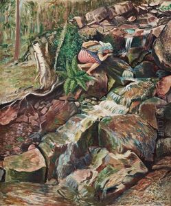 Girl By A Running Stream by Leander Engstroem the Elder