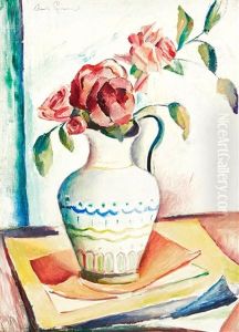 Stilleben Med Rosa Rosor by Leander Engstroem the Elder