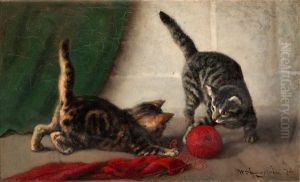 Katter Med Rott Garnnystan by Wilhelm Oscar Engstrom