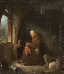 Monch Bei Der Handarbeit by Karl Von Enhuber
