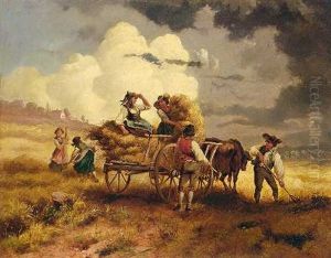 Heuernte Bei Aufziehendem Gewitter by Karl Von Enhuber