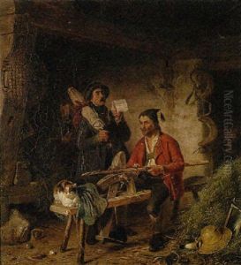 Bauernpaar In Der Scheune by Karl Von Enhuber