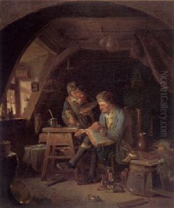 Der Maler Und Sein Schuler In Der Werkstatt by Karl Von Enhuber