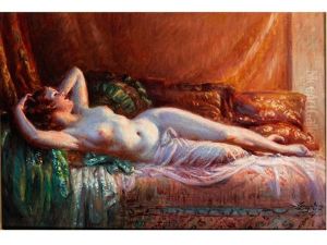 Liegender Frauenakt Auf Einem Sofa Mit Seidenkissen by Delphin Enjolras